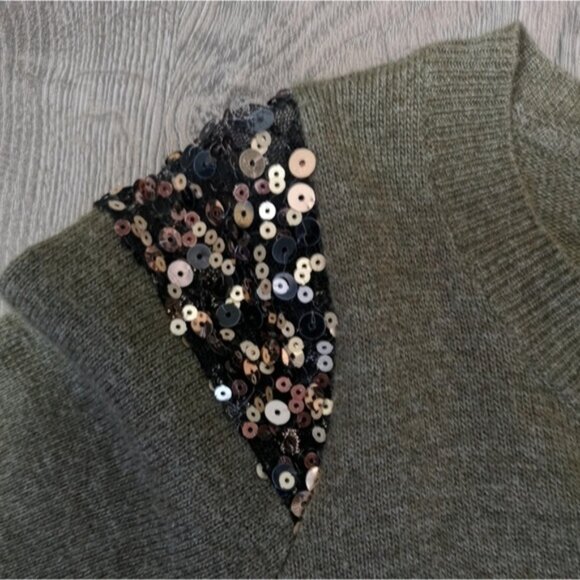 00s vintage Stella Mc Cartney ARMY GREEN & BRONZE sequins sweater - Picture 6 of 8